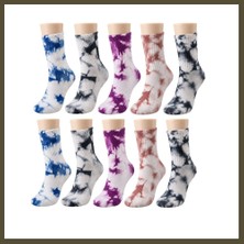 Northcity Unisex Batik Desenli Çorap 10'lu Set Pamuklu Renkli Uzun Soket Dikişsiz Nefes Alan Günlük Spor Çorabı Bx