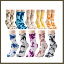 Northcity Unisex Batik Spor Çorap 10'lu Set Tie Dye Tenis Çorabı Koyu Retro Renkler Günlük Rahat Konforlu Stil Bx
