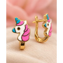 Sarezza Gold 14 Ayar Altın Renkli Unicorn J Model Çocuk Küpe