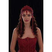 Magic Tiara Kristal Taşlı Gelin Tacı – Alın Zincirli ve Uzun Püsküllü Gösterişl Taç