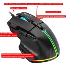 Nzm Store Imce T50 Gaming Mouse, 12800 Dpı, Çift Tıklama Ateş Tuşu, 8 Makrolanabilir Tuşlu, 13 Modlu Rgb