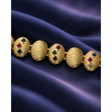 Sarezza Gold 14 Ayar Altın Prizma Oval Renkli Taşlı Bileklik – 19 cm