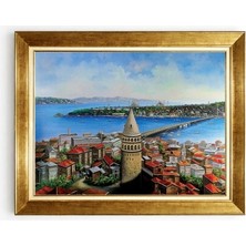  Giyense Tablo  Panoramik Galata Kulesi ve Istanbul Manzaralı Yağlı Boya Dokulu Kanvas Tablo