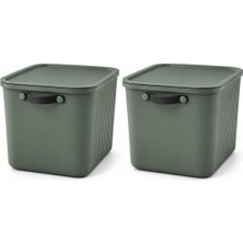 Mythriva 23 Lt Kapaklı 2 Adet Organizer Kutu – Yan Kulplu Büyük Boy Plastik Saklama ve Depolama Kutusu – Çok Amaçlı Düzenleyici Kutu – Dolap, Banyo, Ofis ve Oyuncak Düzeni Için (40X30X25CM) (Zeytin Yeşili)