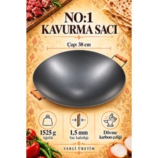 Keskin Adam 38CM. Gerçek Sac Kavurma Sacı Ahşap Saplı Gözleme Bazlama Sacı Çift Taraflı Kullanım Tavlı Dövme Karbon Çeliği
