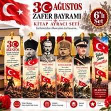 Kırtasiye Turuncu 30 Ağustos Zafer Bayramı Kitap Ayracı Seti 6 Adet – Atatürk ve Türk Bayrağı Temalı, 270 gr Parlak Kalın Kuşe Kağıt