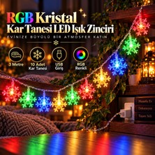 CoverZone 10'lu Kristal Kar Tanesi Figürlü Rgb Renkli LED Işık Zinciri 3 Metre Usb'li Dekoratif Oda Aydınlatması, Yılbaşı Çam Ağacı ve Parti Süsü, N-2603