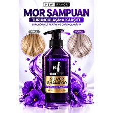 New Favor Silver Mor Şampuan 500 ml – Sarı ve Turuncu Tonları Nötrleyici, Boyalı ve Röfleli Saçlar Için