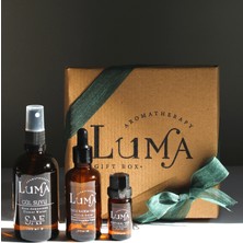 LumaGiftBox Doğal Güzellik Mini Set (Gül Suyu, Portakal Uçucu Yağı, Tatlı Badem Yağı)