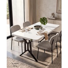 Hey Modüler Mobilya Hey Sultan Beyaz Mutfak Yemek Masası Siyah Ayak 120*80