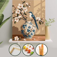 Palmiye Hobi Sanat Sayılarla Boyama 40X50 cm Tuval Seti Fırça Boya Dahil Çıtaya Gerili - Vazodaki Kuş
