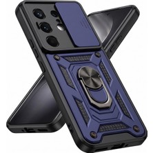 Rafta Tecno Camon 50 Pro Ile Uyumlu Kaze Tora Kamera Korumalı Sürgülü Yüzüklü Armor Military Tank Kızaklı Kılıf Kapak - Lacivert