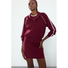 Defacto H2046AXBR115 Bordo Ultra Yumuşak Standart Fıt Dik Yaka Fermuarlı Spor Hırka