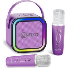 Rafta Çocuklar Için Ks1 Mini Karaoke Makinesi, Protable Bluetooth Karaoke Hoparlör, 2 Kablosuz Mikrofon ve Dinamik Işıklar Erkek ve Kız Çocuklar Için Doğum Günü, Ev Partisi, Mor