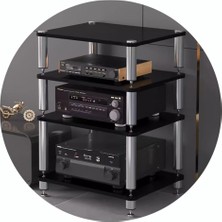 Rafta Av Raflı 4 Kademeli Hifi Raf, Pikap Standı ve Alet Dolabı, Darbe Emici Ayaklar, Sağlam Ses Mobilyası, Siyah, 60 x 48 x 80 Cm, Ev Sineması ve Müzik Sistemleri Için