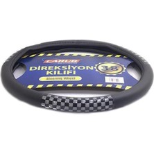 Rafta Premium Direksiyonlu Kılıf, 38CM, Siyah-Gümüş Damalı Fosforlu, Araba Direksiyon Koruyucu