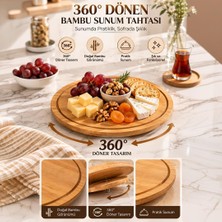 Rafta PBT-342 360 Derece Döner Bambu Sunum Tepsisi 28 cm - Yuvarlak Ahşap Peynir, Pasta & Kahvaltı Sunum Tahtası