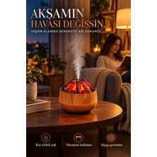 Rabera Tech Volkan Tasarımlı Köz Efektli Işıklı Hava Nemlendirici Ahşap Görünümlü Dekoratif Mini Buhar Makinesi