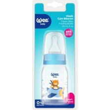 Rafta Klasik Cam Biberon, 125 Ml, Mavi, Ayıcık Desenli