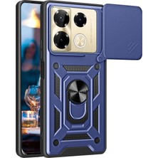 Rafta Constraın Infinix Note 40 Pro Ile Uyumlu Kaze Tora Kamera Korumalı Sürgülü Yüzüklü Armor Military Tank Kızaklı Kılıf Kapak - Lacivert