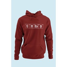 Satranç Medya Unisex Bordo Satranç Kapşonlu Sweatshirt Chess