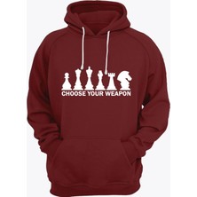 Satranç Medya Unisex Bordo Satranç Kapüşonlu Sweatshirt