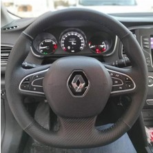 Stilix Garage Megane 4 Joy Paket Uyumlu Araca Özel Direksiyon Kılıfı Nokta Karbon Siyah Ipli