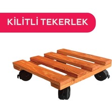 Tr Kilitli Tekerlekli Doğal Ahşap Damacana ve Saksı Altlığı | Çok Amaçlı Stand