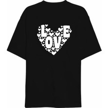 Moda 14 Şubat Tişört Sevgililer Günü Için Özel Tasarım Love Kalp Baskılı T-Shirt - Siyah