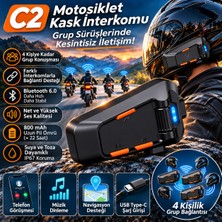 Serreha C2 Motosiklet Kask Interkomu Bluetooth 6.0, 4 Kişilik Grup Konuşması, Farklı Interkomlarla Bağlantı, 800 Mah, Type-C