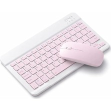 Bluetooth Kablosuz Şarjlı Türkçe Klavye ve Pilli Fare ile Mini Alüminyum Alışım Bluetooth Mouse Hafif Taşınabillir Bluetooth Eşleştirmeli Midi Klavye 25CM x 15CM 2 Renk Seçeneği (Pembe)