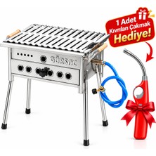 Tüplü Lav Taşlı Gürsaç Paslanmaz Krom Mangal Seti 35X45CM + Çakmak Hediyeli