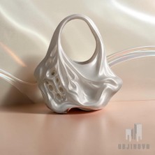 Objinova Silk Sedefli Beyaz Organik Form 3D Baskı Tasarım El Çantası