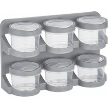 Orret Home 6’lı Standlı Baharatlık Plastik Şeffaf Kaşıklı Baharat Standı Duvara Asılabilir ve Masa Ü