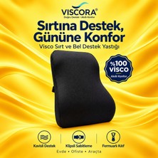 Viscora Araba Sırt Minderi – Ofis Koltuk Sırt Minderi Ergonomik %100 Visco Klipsli Bel Destek Yastığı, Siyah 45×40×13 cm