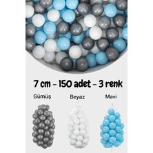 7 cm Top Havuzu Topu, 150 Adet, Gümüş, Mavi, Beyaz