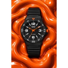 Q&q 10 Atm Su Geçirmez - 43 mm - Siyah Turuncu Detaylı Analog Yetişkin Çocuk Kol Saati