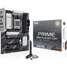 Asus Prime B840-PLUS Wifi -Csm Amd Am5 B840 Atx Ticari Csm Anakartı, Gelişmiş Aı Hazır, Ddr5, Pcıe 4.0, 3x M.2, Wi-Fi 6e, 2.5g Lan, Dp, Hdmı, USB Tip-C, Bıos Flashback, Asus Kontrol Merkezi