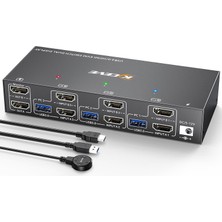 Nawen Kvm Switch 2 Monitör 3 Pc Hdmı, Kceve 4k@60 Hz Çift Monitör USB 3.0 Kvm Değiştirici, Edıd Emülatörlü, Kopyalama ve Genişletilmiş Ekran Desteği, 3 Bilgisayar Için 2 Ekran Paylaşımı