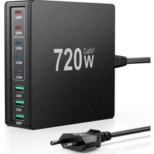 Fnıtaer 720W USB C Şarj Cihazı: 5 Usb-C ve 3 Usb-A ile 8 Bağlantı Noktalı Hızlı Şarj Cihazı, Dizüstü Bilgisayar, Macbook, Ipad, Hoparlörler, iPhone 16/15/14 Serisi, Samsung Vb. Için Çift Pd Pps Şarj I