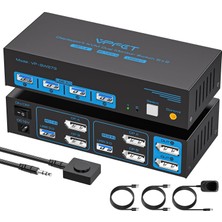 Jcymele 4K 144 Hz Displayport Kvm Switch 2 Pc 2 Monitör, 8k@60 Hz USB 3.0, 2 Bilgisayar Için 2 Monitör ve 4 USB 3.0 Port Paylaşımı, Mini Kumandalı Kvm Değiştirici