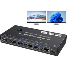 Camgeet 8k Displayport Kvm Switch 2 Pc 2 Monitör 4K@144 Hz 8k@30 Hz, Mst Kvm 2 Giriş 2 Çıkış