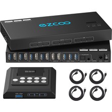 Rofavezco 4k@60 Hz HDMI Kvm Switch USB 3.0, 4 Bilgisayar, 2 Monitör, Edıd Emülatörlü, 2 Ekran, 4 USB 3.0 Port ve Spdıf Sol/sağ Ses Paylaşımlı 4 Pc Kvm Matris Switch, Matris ve Ayırma Modu Desteği