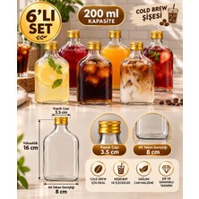 MCS 6’lı 200 ml Cam Cold Brew Şişesi Altın Metalik Kapaklı Meşrubat ve Soğuk Kahve Meşrubat Içecek Yağ Şişesi