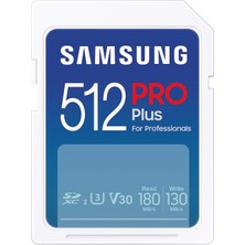 Samsung Pro Plus Sd Kart, 512 Gb, Uhs-I U3, Full Hd ve 4K Uhd, 180 Mb/s Okuma, 130 Mb/s Yazma, Slr Kameralar ve Sistem Kameraları Için Hafıza Kartı, MB-SD512S/EU