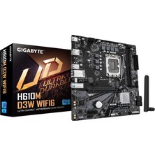 Gigabyte Gıgabyte H610M D3W Wıfı6 Intel Lga 1700 Micro Atx Anakart, 14TH / 13TH / 12TH Nesil, 5 + 1 + 1 + 1 Güç Fazı, Ddr5, 1 x M.2, Pcıe 4.0 X16, USB 3.2 Gen 1, Wıfı6'nın Intel Işlemcilerini Destekler