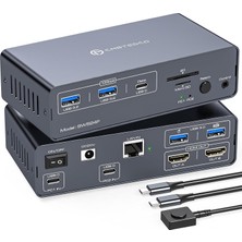 Jcymele Usb-C Kvm Switch Yerleştirme Istasyonu, 2 Laptop ve 2 Monitör Için, Çift HDMI 2.0 4k@60 Hz'e Kadar Edıd Destekli, Klavye, Fare ve USB Cihaz Paylaşımı, Gigabit Lan Portu