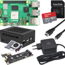mart Home Smart-Home-Komponente Raspberry Pi 5 4gb Pcıe M.2 Nvme - Kit, Metal Gövde, Aktif Soğutucu, M.2 Nvme SSD Pcıe Kartı, Usb-C 27W Güç Kaynağı, Ultra 64GB Sd Kart, 4K Mikro HDMI Kablosu