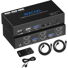 Rofavezco HDMI Kvm Switch Çift Monitör 4K 60 Hz USB 3.0 2 Port, Kısayol Tuşlu, 18 Gbps Hdcp 2.3, 2x HDMI Genişletilmiş Ekran, 2 Pc Için Tek Klavye ve Fare, Hdr, Dolby Vision, Vrr, Ir Kumanda