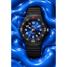 Q&q 10 Atm Su Geçirmez - 43 mm - Mavi Kadranlı Analog Yetişkin Siyah Çocuk Kol Saati